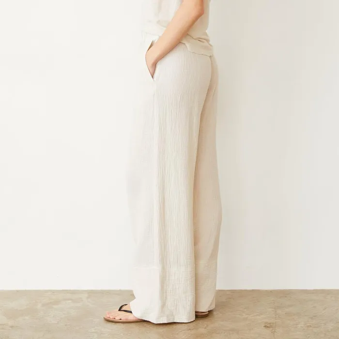 Women Pants MONROW Gauze Wide Leg Pant Pearl