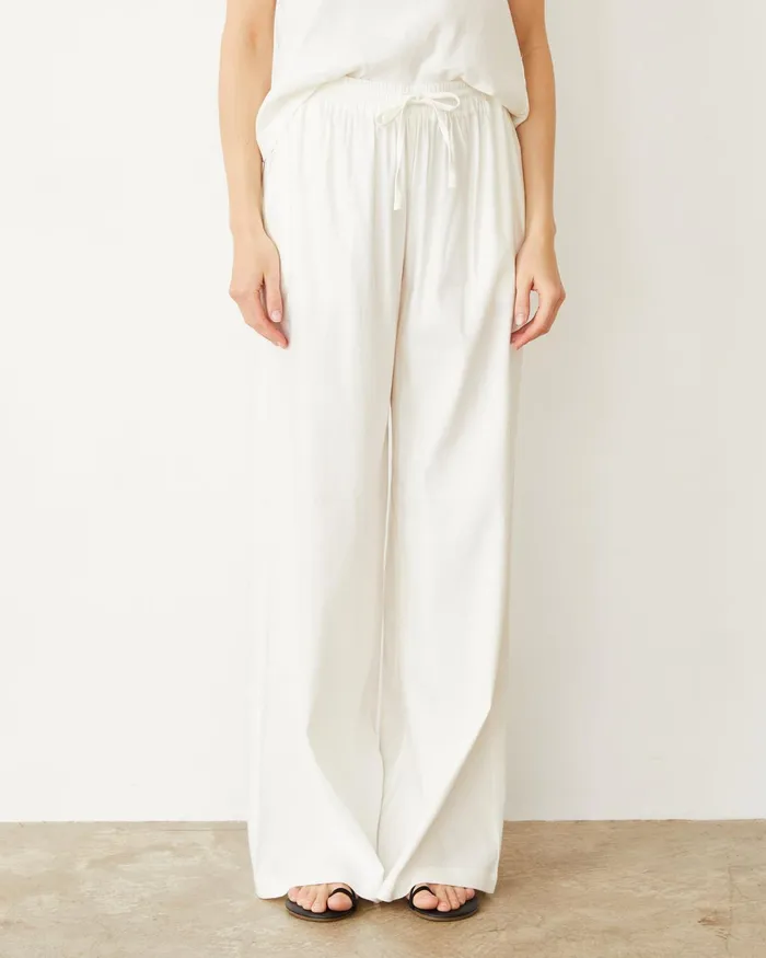 Women Pants MONROW Linen Wide Leg Pant Pearl