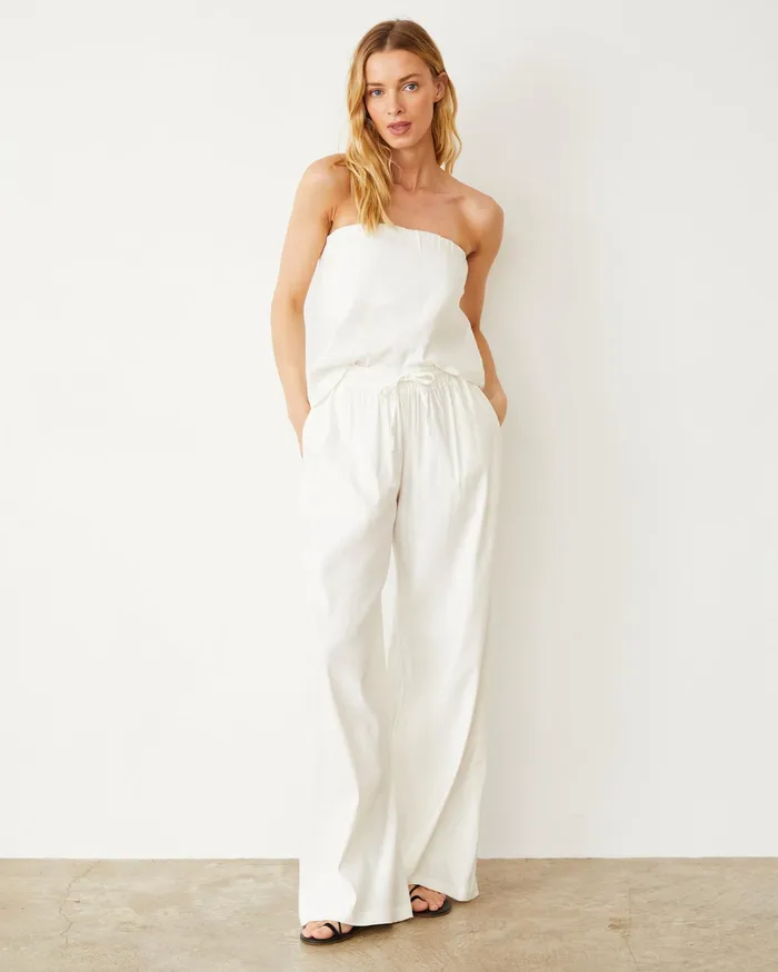 Women Pants MONROW Linen Wide Leg Pant Pearl
