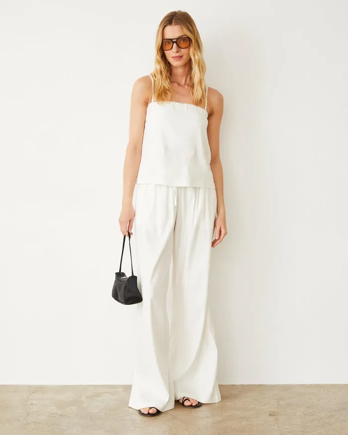 Women Pants MONROW Linen Wide Leg Pant Pearl