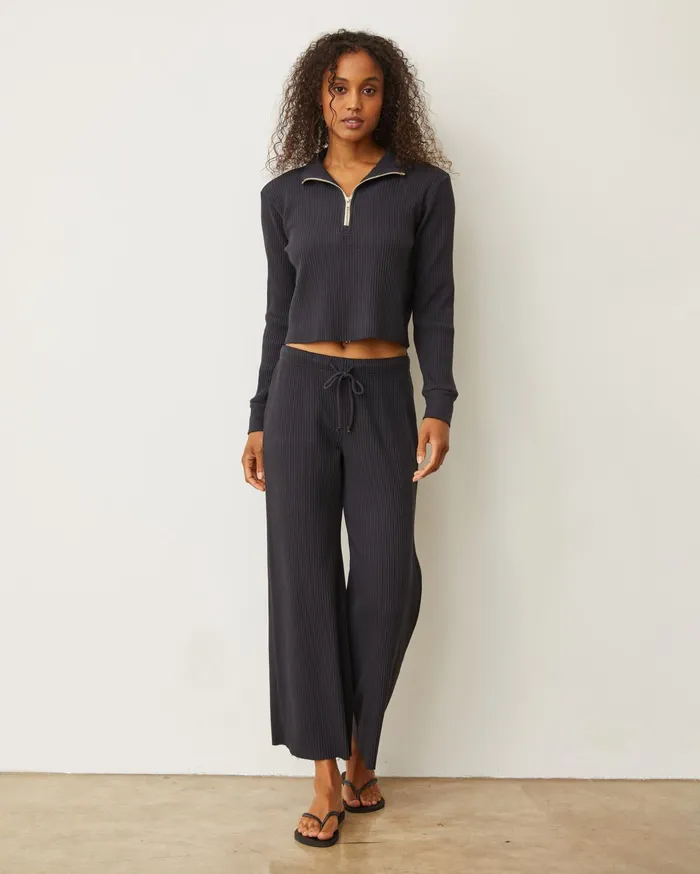 Women Pants MONROW Waffle Crop Lounge Sweat Faded Black