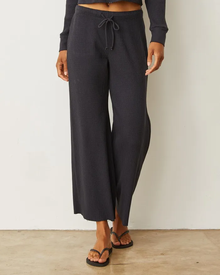 Women Pants MONROW Waffle Crop Lounge Sweat Faded Black