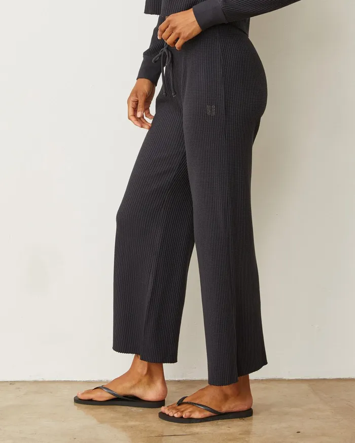 Women Pants MONROW Waffle Crop Lounge Sweat Faded Black