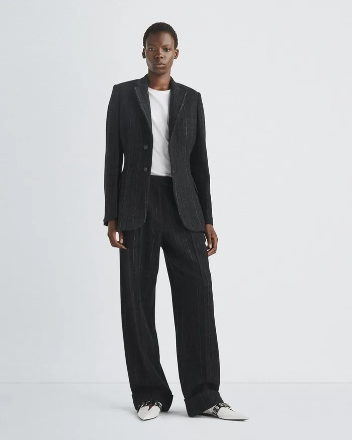 Women Pants Rag 038 Bone Marianne Wool Pant Grey Stripe