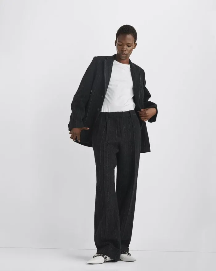 Women Pants Rag 038 Bone Marianne Wool Pant Grey Stripe