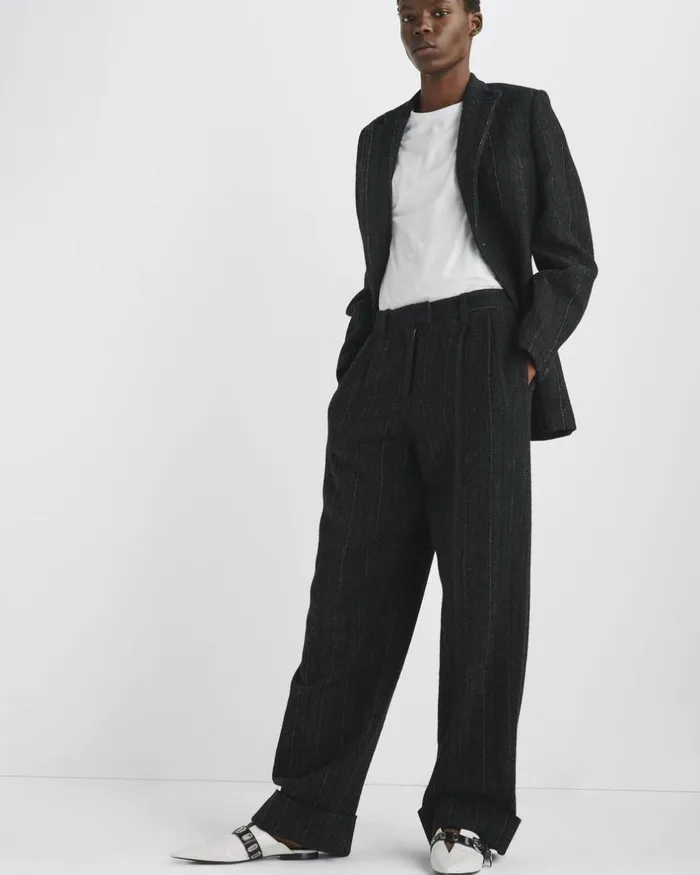 Women Pants Rag 038 Bone Marianne Wool Pant Grey Stripe