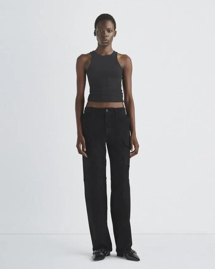 Women Pants Rag 038 Bone Nora Faux Suede Cargo Black Faux Suede