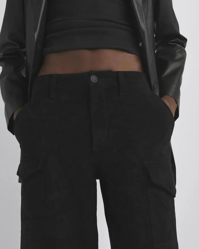 Women Pants Rag 038 Bone Nora Faux Suede Cargo Black Faux Suede