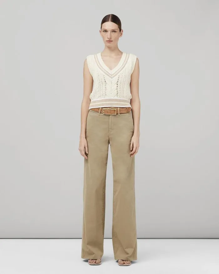 Women Pants Rag 038 Bone Sofie Wide Leg Cotton Chino Khaki
