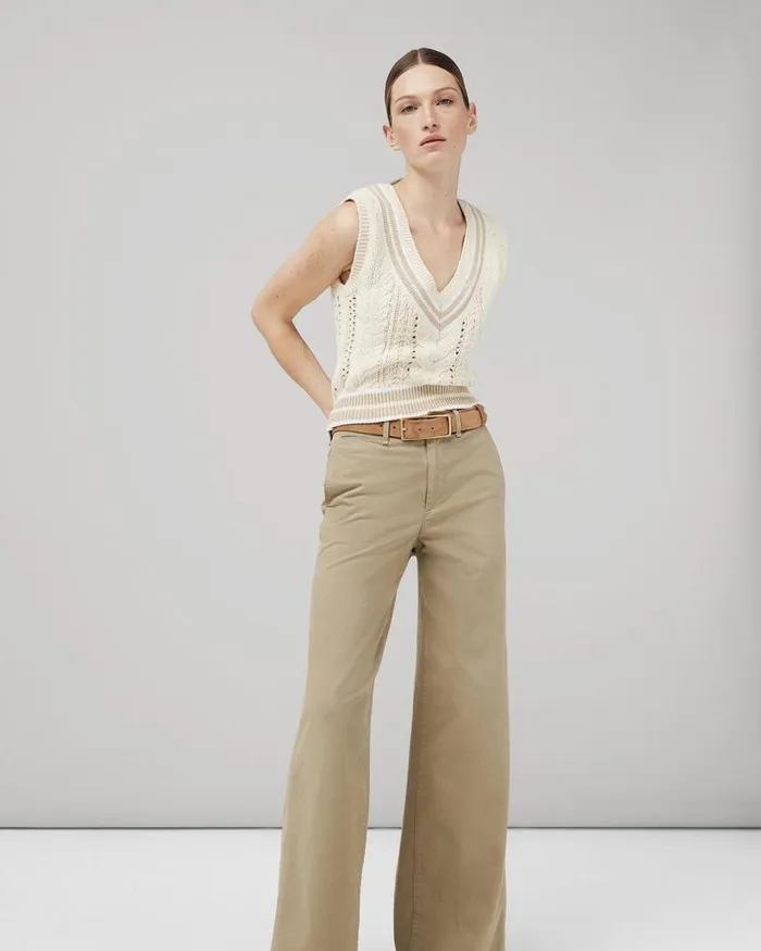Women Pants Rag 038 Bone Sofie Wide Leg Cotton Chino Khaki