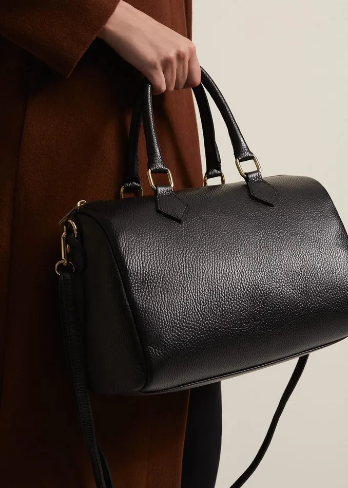 Women Phase Eight Bags and Clutches Black Leather Bowling Bag Black