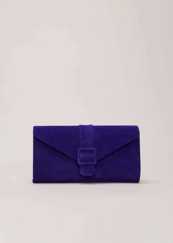 Women Phase Eight Bags and Clutches Blue Suede Clutch Bag Blue