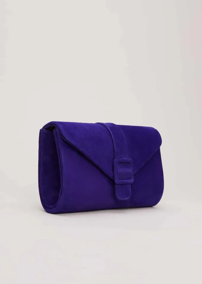 Women Phase Eight Bags and Clutches Blue Suede Clutch Bag Blue