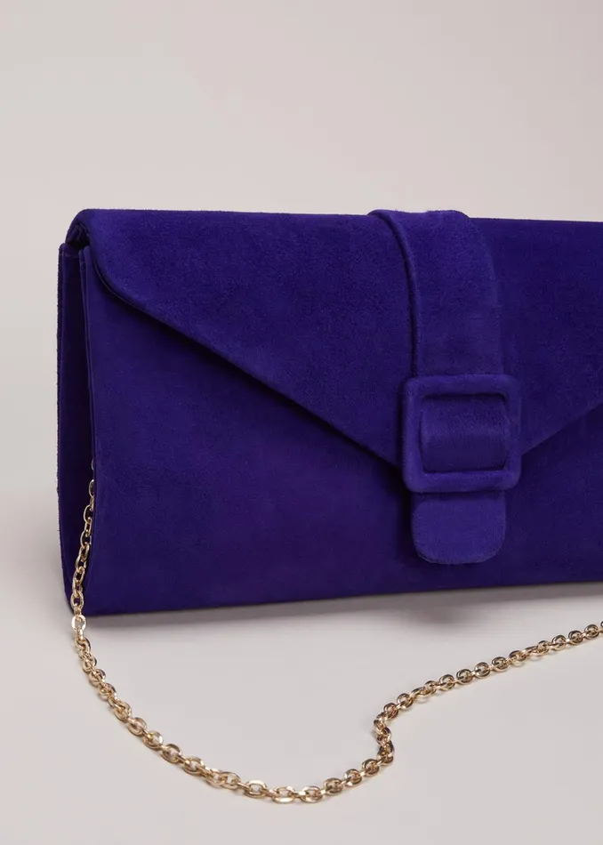 Women Phase Eight Bags and Clutches Blue Suede Clutch Bag Blue