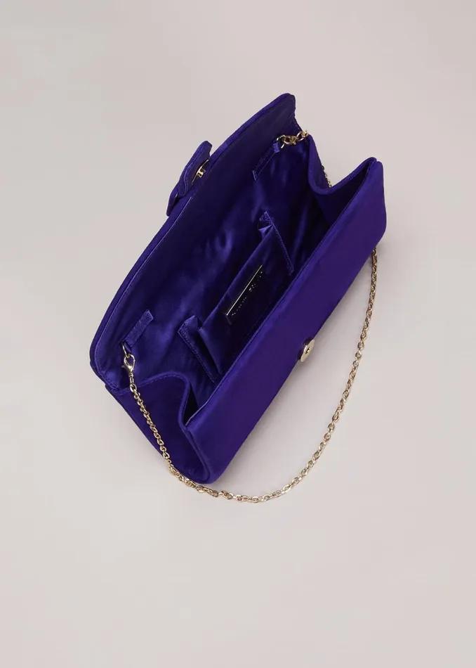 Women Phase Eight Bags and Clutches Blue Suede Clutch Bag Blue