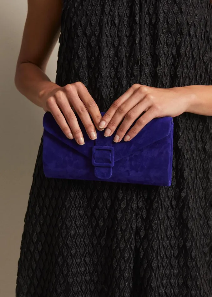 Women Phase Eight Bags and Clutches Blue Suede Clutch Bag Blue