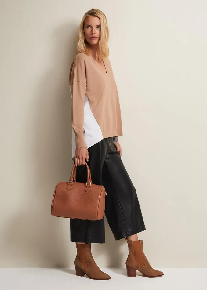 Women Phase Eight Bags and Clutches Brown Leather Bowling Bag Camel