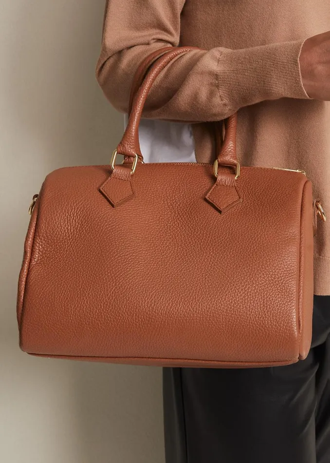 Women Phase Eight Bags and Clutches Brown Leather Bowling Bag Camel