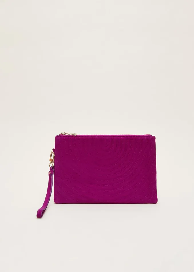 Women Phase Eight Bags and Clutches Dark Pink Suede Clutch Bag Pink