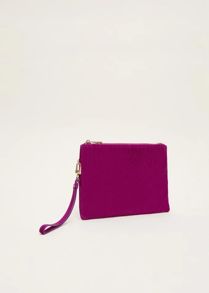 Women Phase Eight Bags and Clutches Dark Pink Suede Clutch Bag Pink