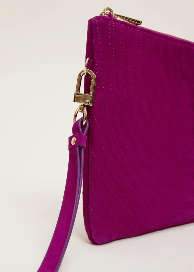 Women Phase Eight Bags and Clutches Dark Pink Suede Clutch Bag Pink