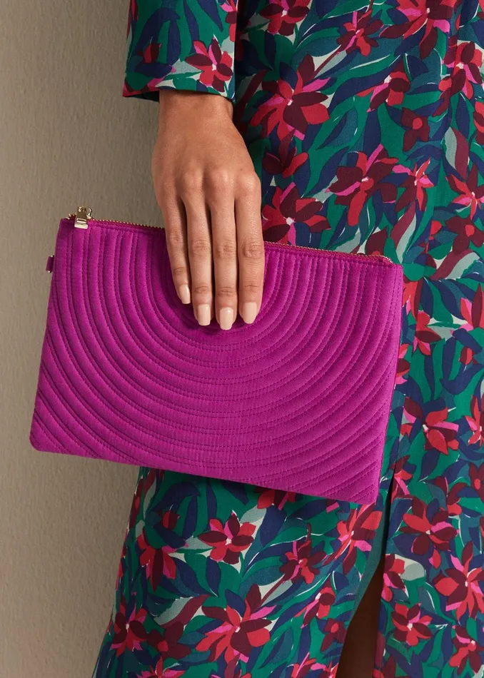 Women Phase Eight Bags and Clutches Dark Pink Suede Clutch Bag Pink