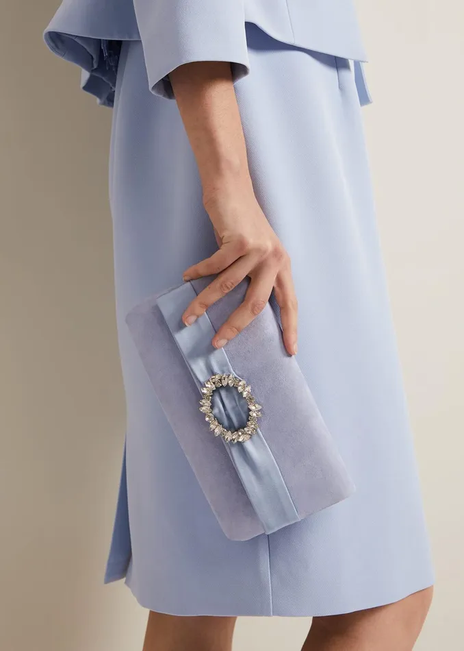Women Phase Eight Bags and Clutches Embellished Slim Clutch Bag Pale Blue