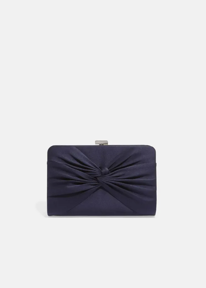 Women Phase Eight Bags and Clutches Kendall Satin Knot Front Clutch Bag Navy