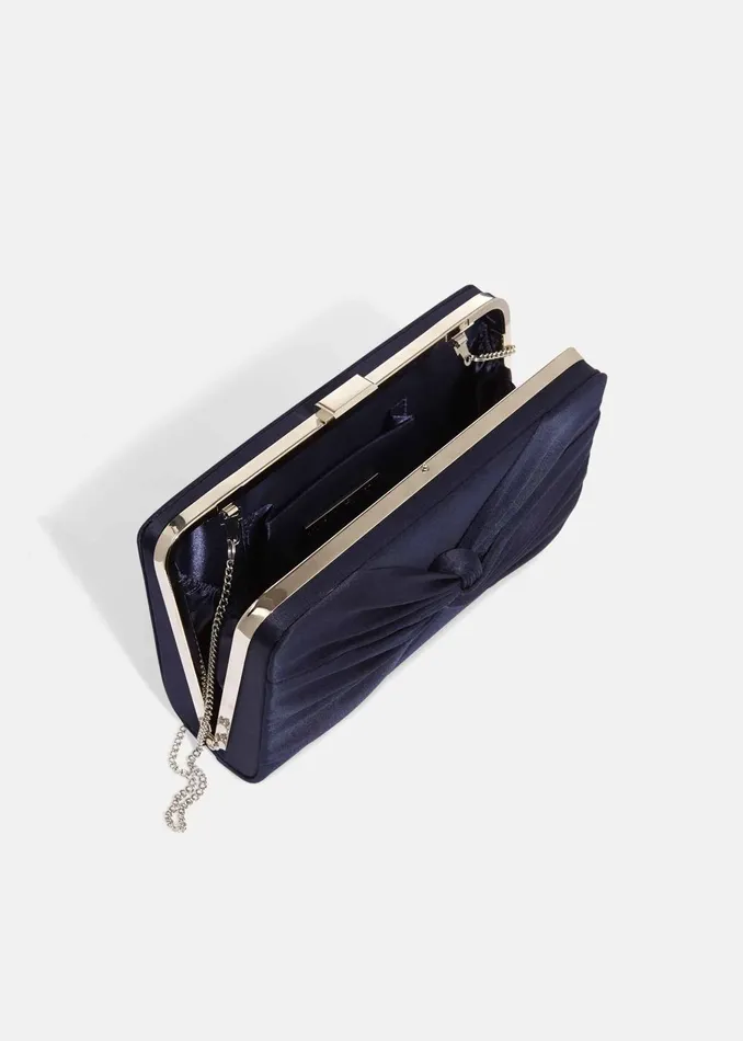 Women Phase Eight Bags and Clutches Kendall Satin Knot Front Clutch Bag Navy