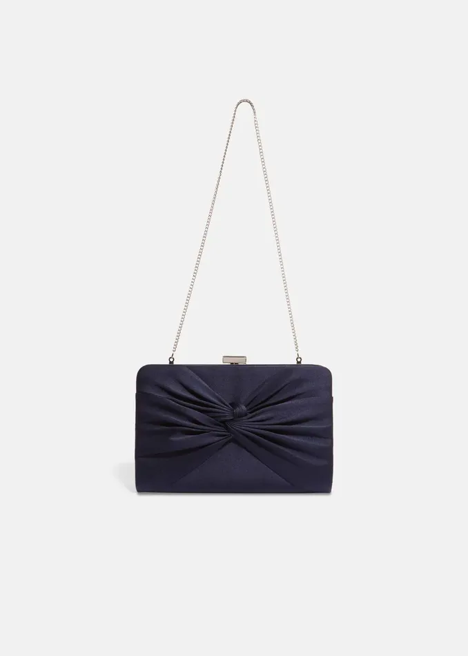 Women Phase Eight Bags and Clutches Kendall Satin Knot Front Clutch Bag Navy