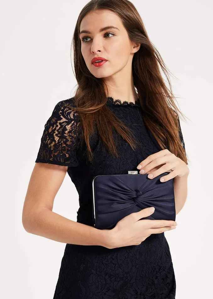 Women Phase Eight Bags and Clutches Kendall Satin Knot Front Clutch Bag Navy