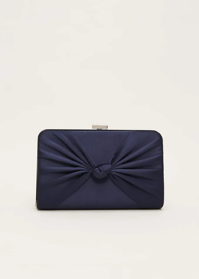 Women Phase Eight Bags and Clutches Navy Satin Clutch Box Navy