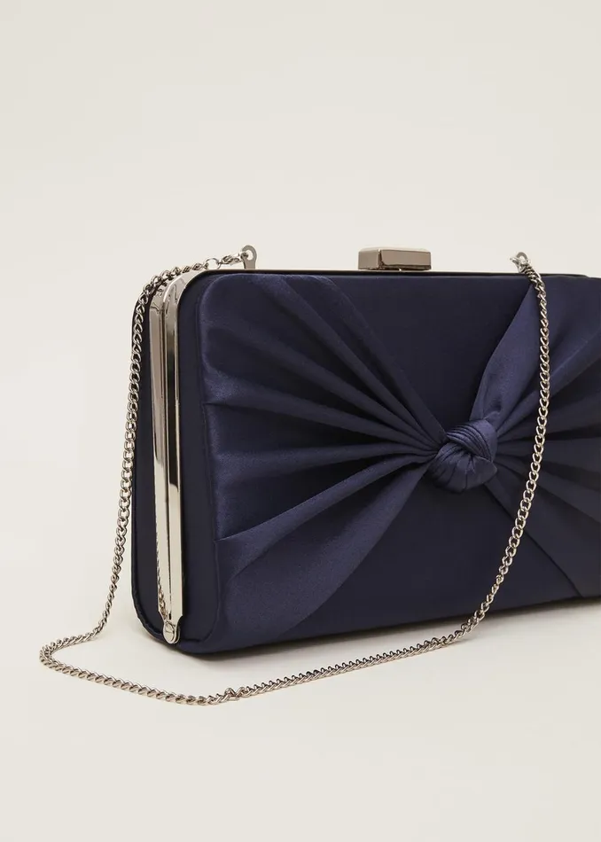 Women Phase Eight Bags and Clutches Navy Satin Clutch Box Navy