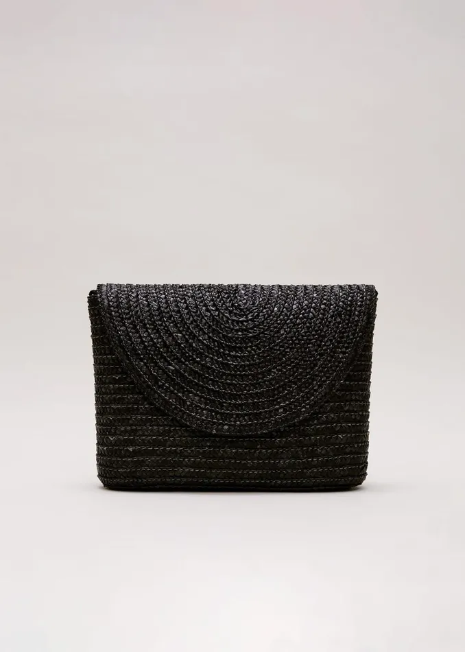 Women Phase Eight Bags and Clutches Oversized Straw Clutch Bag Black