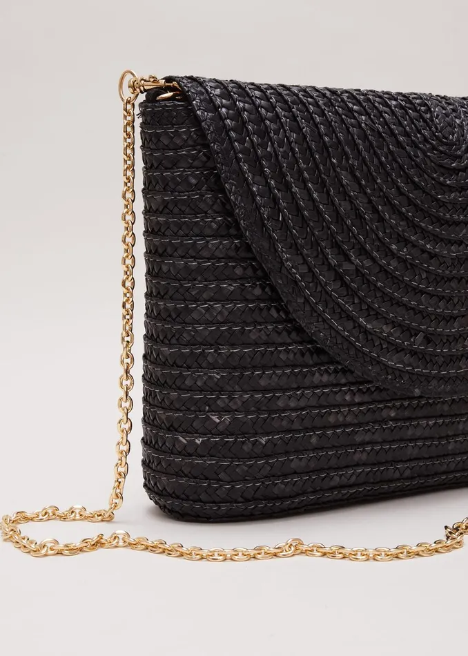 Women Phase Eight Bags and Clutches Oversized Straw Clutch Bag Black