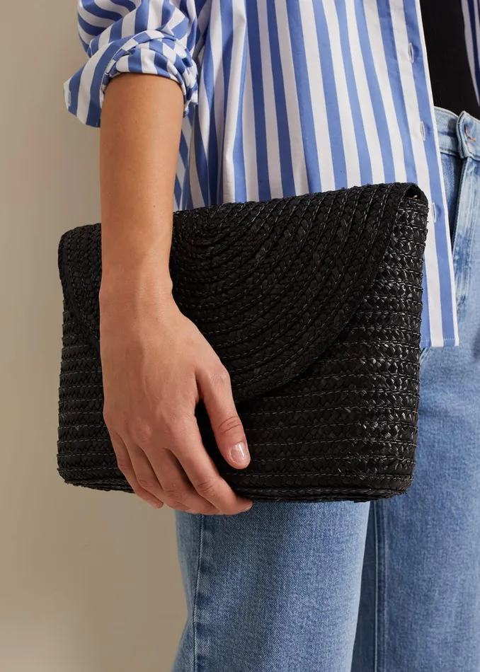 Women Phase Eight Bags and Clutches Oversized Straw Clutch Bag Black