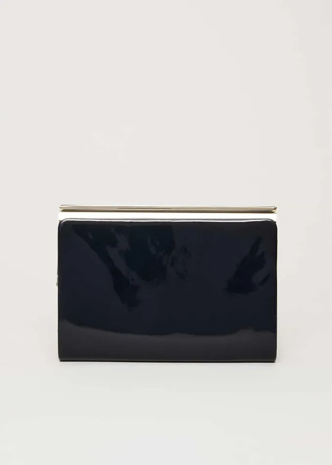Women Phase Eight Bags and Clutches Patent Open Top Slim Clutch Navy