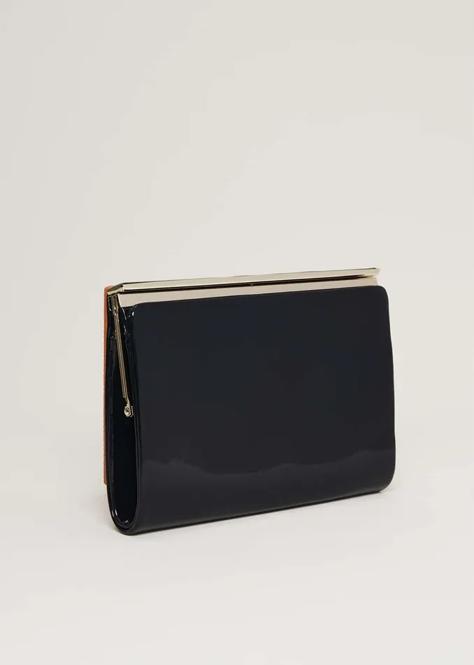 Women Phase Eight Bags and Clutches Patent Open Top Slim Clutch Navy