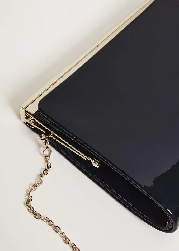 Women Phase Eight Bags and Clutches Patent Open Top Slim Clutch Navy