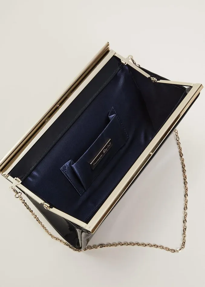 Women Phase Eight Bags and Clutches Patent Open Top Slim Clutch Navy