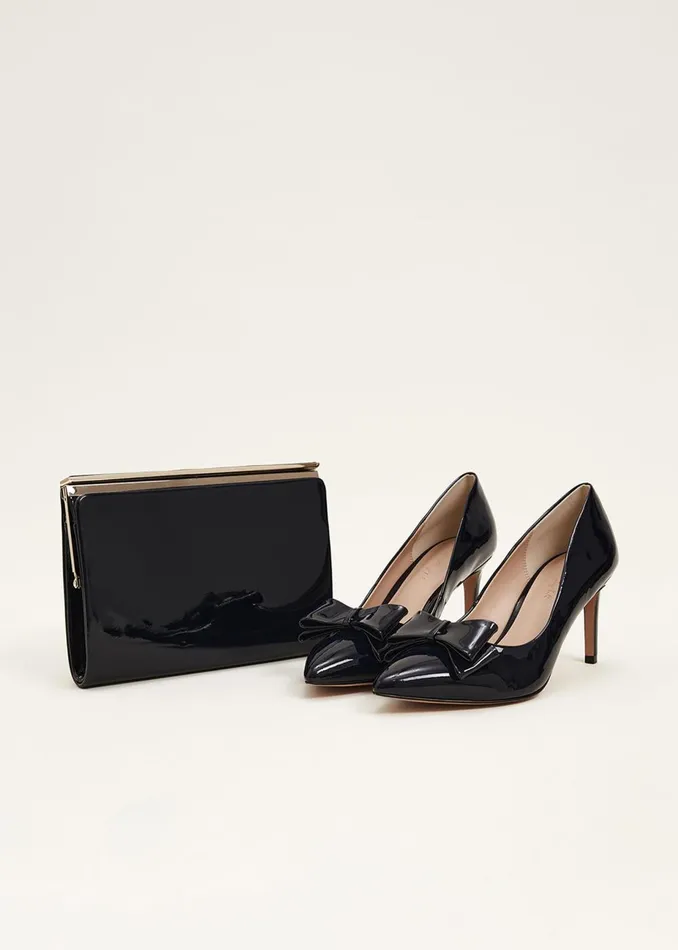 Women Phase Eight Bags and Clutches Patent Open Top Slim Clutch Navy