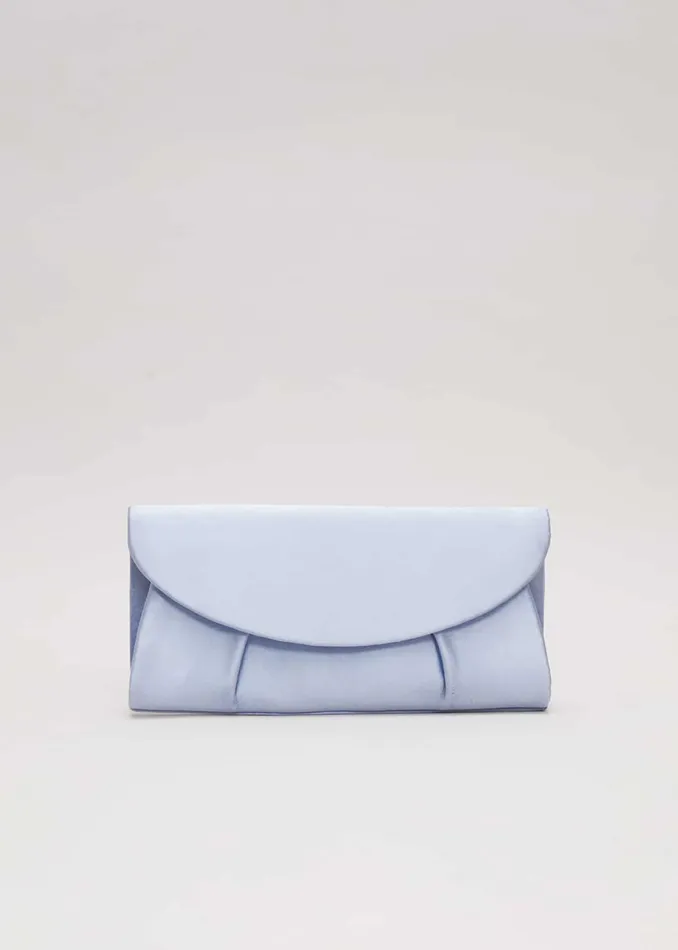 Women Phase Eight Bags and Clutches Pleat Satin Clutch Bag Pale Blue