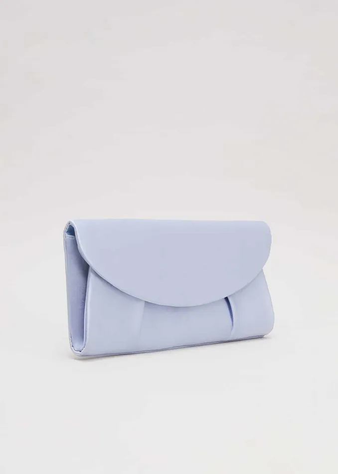 Women Phase Eight Bags and Clutches Pleat Satin Clutch Bag Pale Blue