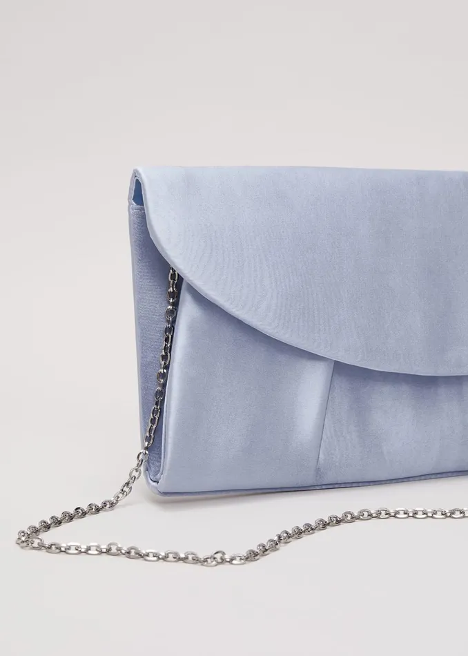 Women Phase Eight Bags and Clutches Pleat Satin Clutch Bag Pale Blue