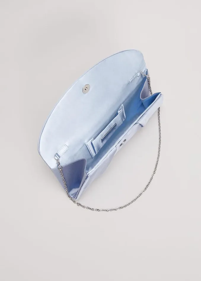 Women Phase Eight Bags and Clutches Pleat Satin Clutch Bag Pale Blue