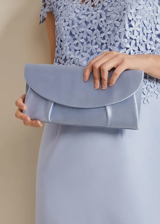 Women Phase Eight Bags and Clutches Pleat Satin Clutch Bag Pale Blue