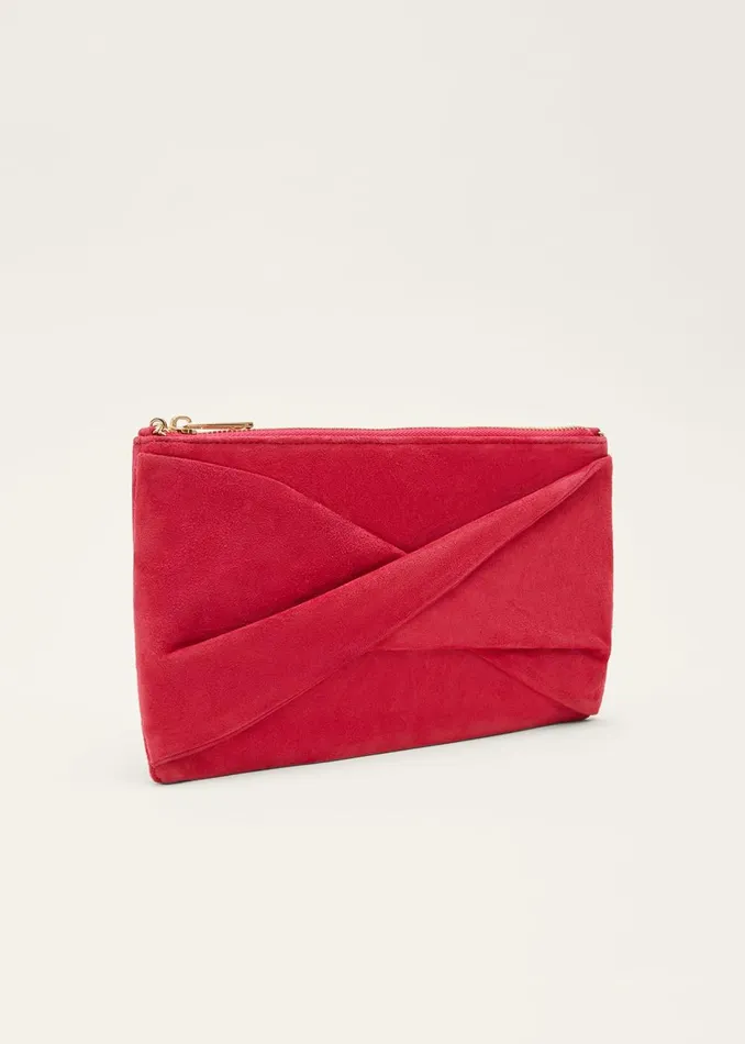 Women Phase Eight Bags and Clutches Red Suede Clutch Bag Lipstick