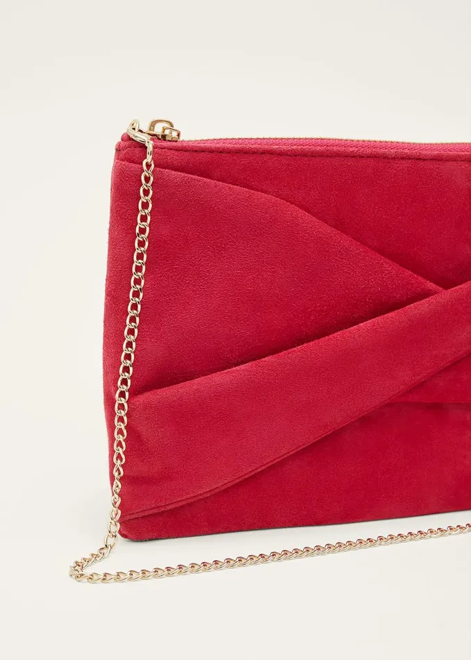 Women Phase Eight Bags and Clutches Red Suede Clutch Bag Lipstick