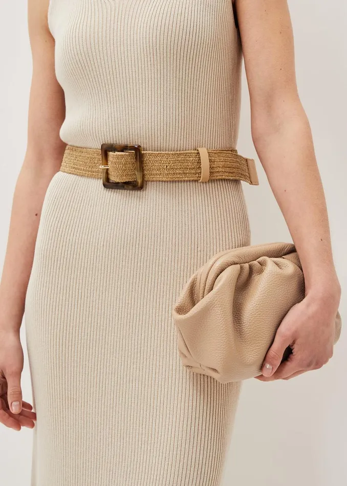 Women Phase Eight Bags and Clutches Soft Leather Pouch Nude