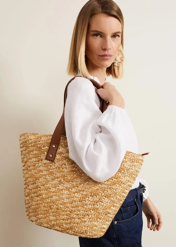 Women Phase Eight Bags and Clutches Straw Shoulder Bag Neutral